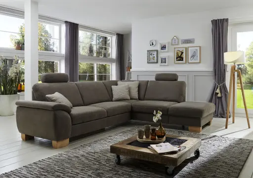 Ecksofa - 3-Sitzer mit Ecke rechts, Stoff, Rauchbraun