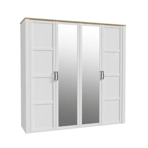 Drehtürenschrank FELLIAN- B ca. 215 cm, Weiß, Eiche Dekor, Spiegel
