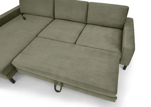 Ecksofa CALM MOVE 2.0 - Longchair links mit 2,5-Sitzer, Schlaffunktion, Feincord, Olive