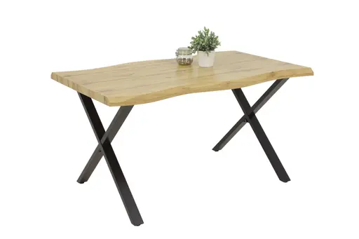 Esstisch - LB ca. 140x90 cm, Wildeiche Nachbildung, Schwarz, Baumkante