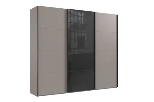 Schwebetürenschrank- B ca, 270 cm, Grau, Glas, Schwarz