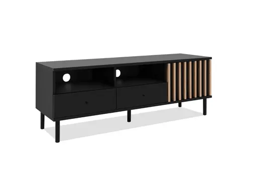 TV-Lowboard - B ca. 138 cm, Schwarz, Artisan Eiche Nachbildung