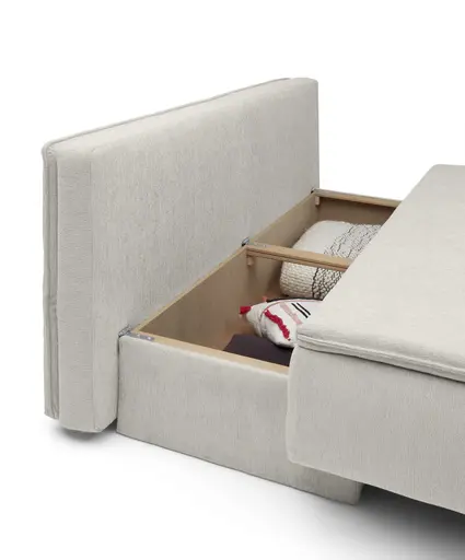 Sofa JANIN - 2-Sitzer, Schlaffunktion mit Bettkasten, Stoff, Beige