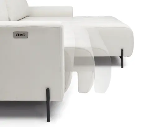 Ecksofa - Longchair links mit 2-Sitzer, Sitztiefe verstellbar motorisch, Stoff, Creme