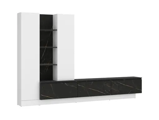 Wohnwand - mit Beleuchtung, Alpinweiß, Keramikoptik