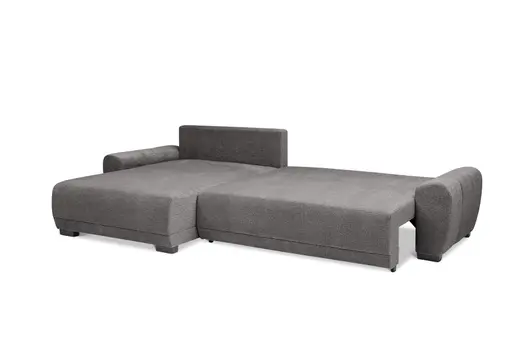 Ecksofa - Longchair links mit 2-Sitzer, Schlaffunktion mit Bettkasten, Stoff, Graphit