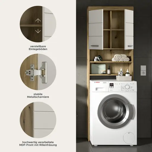 Waschmaschinenüberbau - B ca. 63 cm, Evoke Eiche Nachbildung, Kaschmir