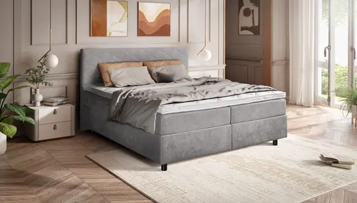 Boxspringbett Premium Line Diamond - Liegefläche ca. 180x200 cm, motorische Funktion, Stoff, Hellgrau