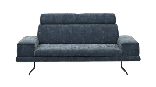 Sofa Hubertus - 2-Sitzer, Kopfstütze verstellbar, Stoff, Blau