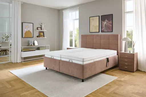 Polsterbett - Liegefläche ca. 180x200 cm, Lattenrahmen motorisch, Stoff, Rose