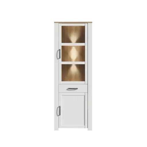 Vitrine FELLIAN- B ca. 71 cm, Weiß, Eiche Dekor