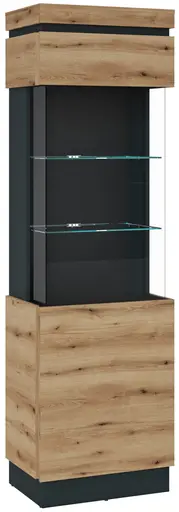 Vitrine- Eiche Dekor, Dunkelgrau