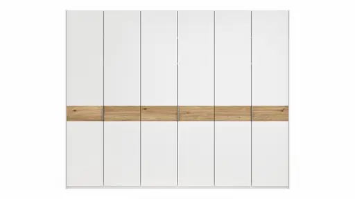 Drehtürenschrank Viana - B ca. 303 cm, Lack, Weiß, Riffholz, Wildeiche