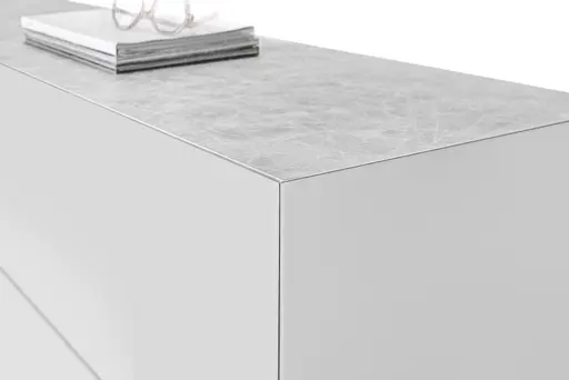 Lowboard - B ca. 181 cm, Weiß, Keramikoptik