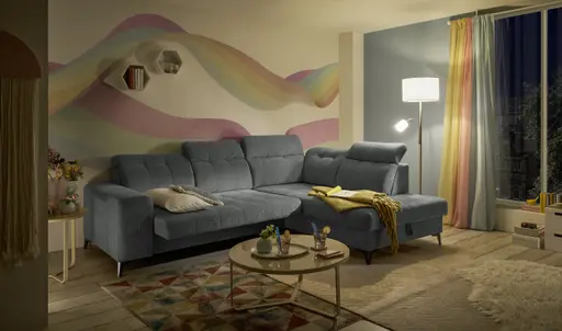 Ecksofa -2-Sitzer mit Ecke rechts, Kopfteil verstellbar, Sitztiefe verstellbar motorisch, Stoff, Anthrazit