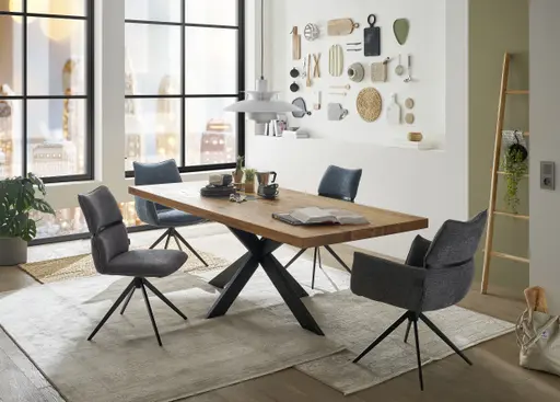 Esstisch - LB ca. 200x100 cm, Wildeiche massiv geölt, Schwarz