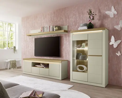 TV-Lowboard - mit Beleuchtung, B ca. 194 cm, Kaschmir, Stone Eiche Nachbildung