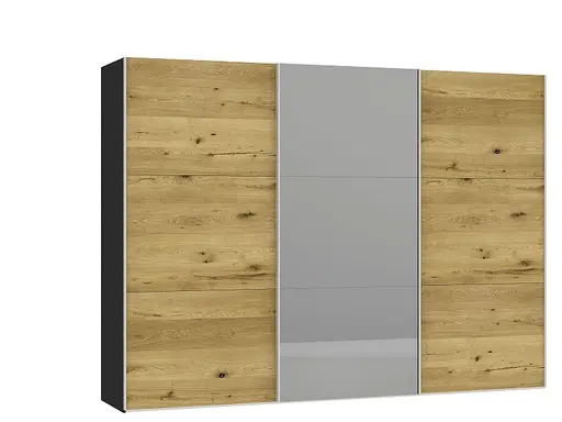 Schwebetürenschrank JOIN IT- B ac. 303 cm., Schwarz, Echtholz, Eiche, Spiegel, Dunkel