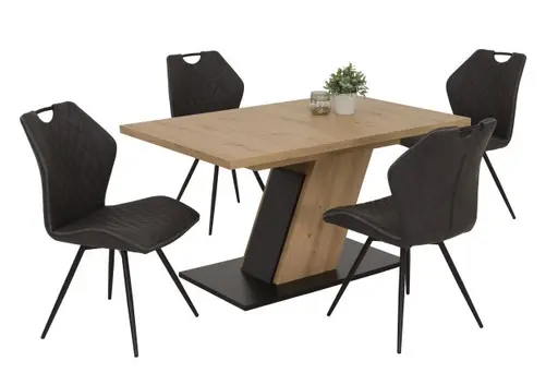 Esstisch - ausziehbar, LB ca. 140x90 cm, Eiche Dekor, Schwarz