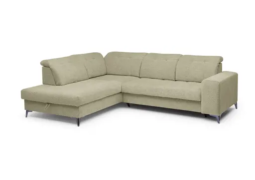 Ecksofa - Ecke links mit 2-Sitzer, Kopfteil verstellbar, Sitztiefe verstellbar motorisch, Stoff, Sand