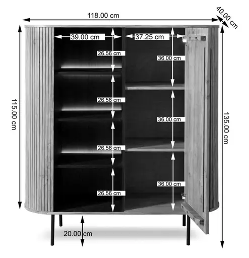 Highboard - mit Beleuchtung, B ca. 118 cm, Akazie massiv