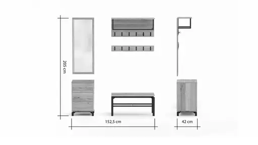 Garderobenkombination Williston - Korpus Wildeiche bianco / Front sandgestrahlt