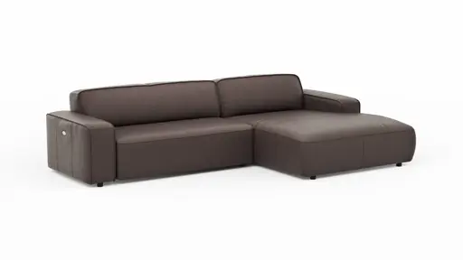 Ecksofa Denver - 2,5-Sitzer mit Longchair rechts, groß, inkl. Sitzvorzug (motorisch), Leder, Mocca