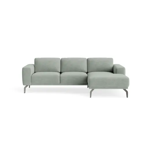 Ecksofa Benissa - 2,5-Sitzer mit Longchair rechts inkl. Sitztiefe und Rückenlehne verstellbar, Stoff, Mint