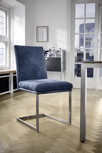 Freischwinger Tarent - Leder, Blau, Edelstahl