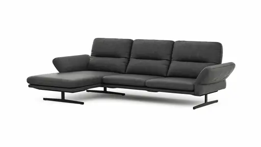 Ecksofa  Alexander -  Longchair links mit 3-Sitzer inkl. Kopfstütze/Armlehne verstellbar, Leder, Grau
