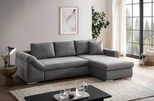 Ecksofa - 2-Sitzer, Ecke rechts inkl. Schlaffunktion mit Bettfunktion, Stoff, Ash
