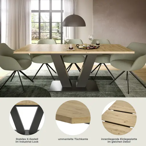 Esstisch - ausziehbar, LB ca. 150x90 cm, Artisan Eiche Nachbildung, Grau