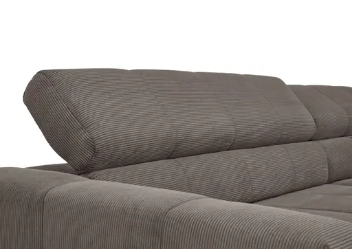 Ecksofa COLLEEN 2.0 - 2-Sitzer mit Ecke rechts, Kopfteil verstellbar, Feincord, Taupe