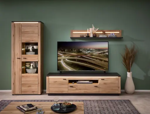 TV-Lowboard - mit Beleuchtung, B ca. 199 cm, Eiche Nachbildung, Eiche dunkel Nachbildung