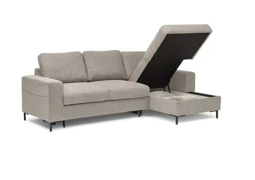 Ecksofa - 2-Sitzer mit Longchair rechts, Stoff, Steingrau