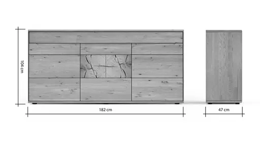 Sideboard Amora - Wildeiche massiv bianco