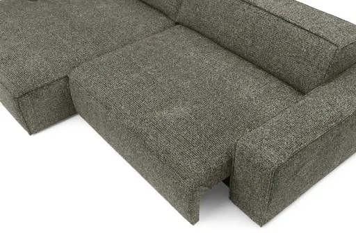 Ecksofa - Longchair links mit 2-Sitzer, Sitzvorzug motorisch, Stoff, Graubraun