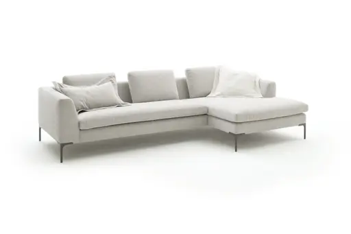 Ecksofa Lenni Style - 2,5-Sitzer mit Longchair rechts, Stoff, Hellgrau, luftige Kissen
