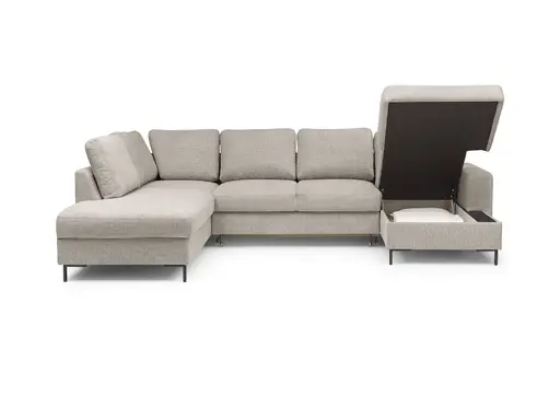 Wohnlandschaft - Ecke links mit 2-Sitzer und Longchair rechts, Stoff, Steingrau