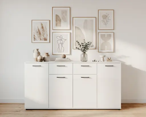 Sideboard- B ca. 160 cm, Weiß, Hochglanz