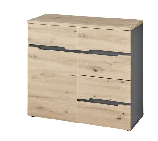 Kommode - B ca. 90 cm, Artisan Eiche Nachbildung, Graphit