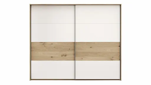Schwebetürenschrank Viana - B ca. 248 cm, Furnier, Balkeneiche, Weiß