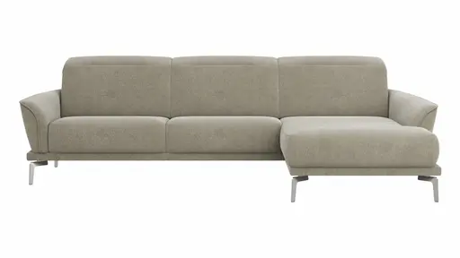 Ecksofa Amadena - 2-Sitzer mit Longchair rechts inkl. Kopfteilverstellung, Stoff, Limone