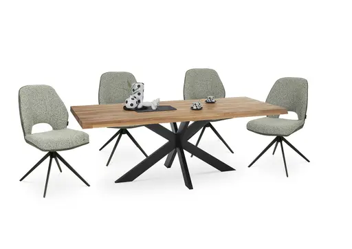 Esstisch - LB ca. 200x100 cm, Wildeiche massiv geölt, Baumkante, Schwarz