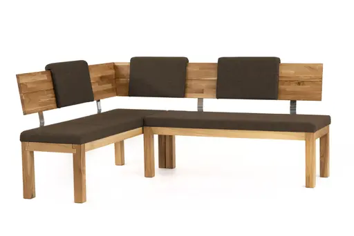 Eckbank - ca. 171x208 cm, Eiche massiv, Stoff, Dunkelbraun