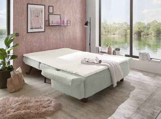 Faltsofa Easy - 2-Sitzer, ca. 140 cm inkl. Schlaffunktion/Topper/Armteil verstellbar, Stoff, Grau