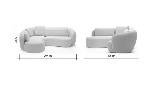 Ecksofa Karasu - Ottomane links mit 3-Sitzer rechts, Stoff, Creme