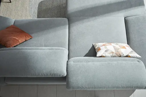 Ecksofa Alegria - Longchair links mit 1,5-Sitzer inkl. Kopfteil/ Armlehne/ Sitztiefe verstellbar, Stoff, Eisblau