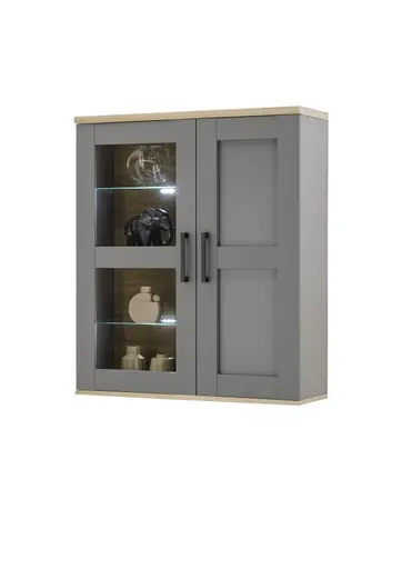 Hängeschrank- mit Beleuchtung, B ca. 90 cm, Grau, Artisan Eiche Nachbildung