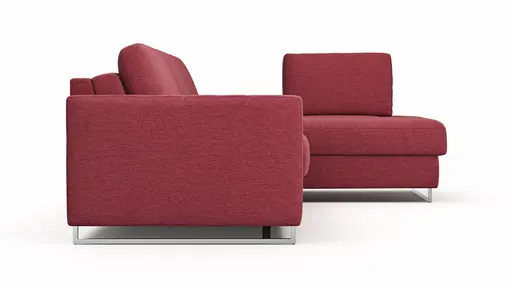Ecksofa Nuoro - 2-Sitzer mit Longchair rechts inkl. Schlaffunktion und Bettkasten, Stoff, Rubin